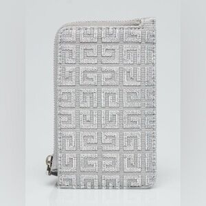 GIVENCHY Metallic Silver Embroidered Canvas 4G Card Case Wallet - NEW WITH TAGS